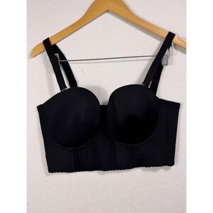 Shecurve Longline Bra Women 38E Black Underwire Lace Trim Detachable Straps